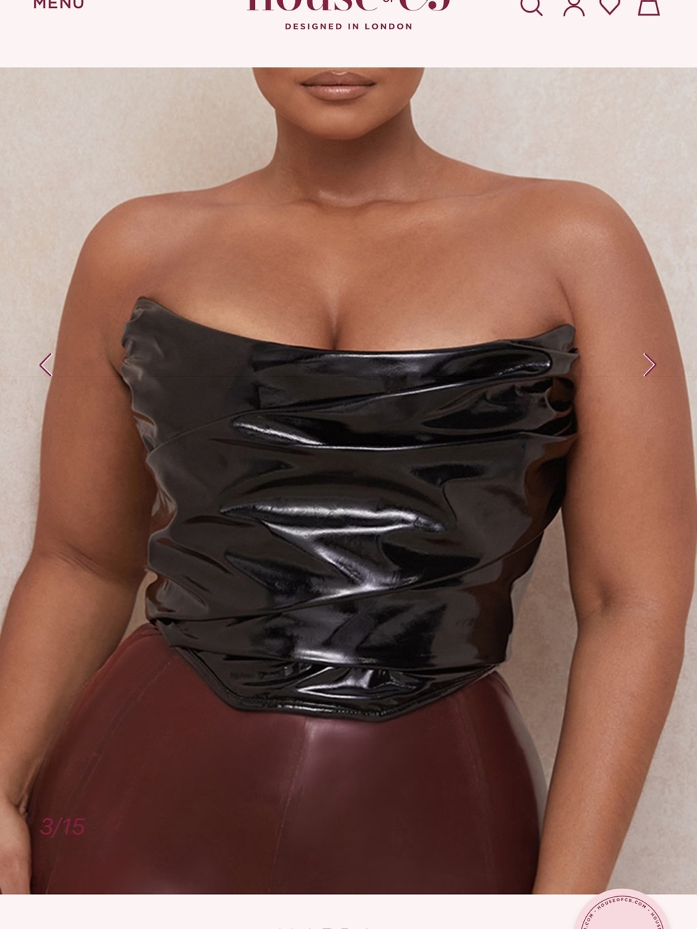 House of CB Black Patent Strapless Draped Corset Top